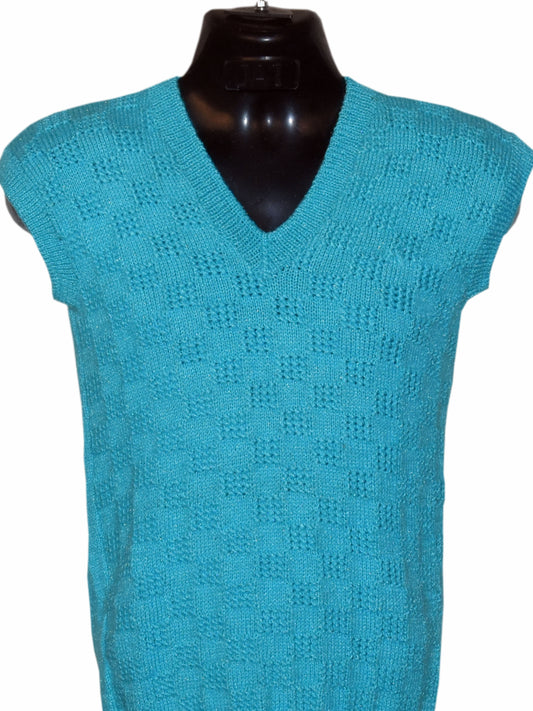GraminArts Handmade Woollen Sleeveless Knitted Deep Sky Blue Color Formal Vest Pullover For Men