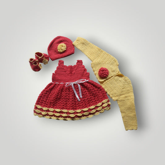 GraminArts Traditional Indian Handmade Baby Frock & Cardigan Set - Perfect for Winter Festivals & Celebrations