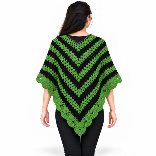 Green-and black poncho for women