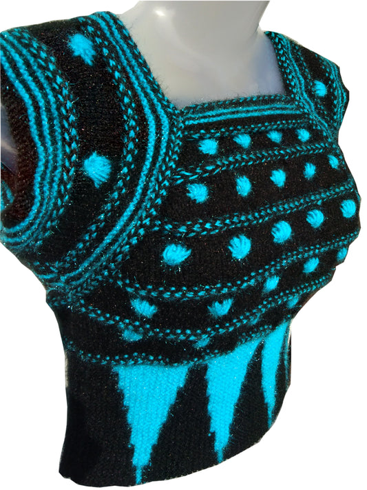 Solid Color Handmade Woolen Beautiful Graminarts Blouse For Women -Black & Steel Blue