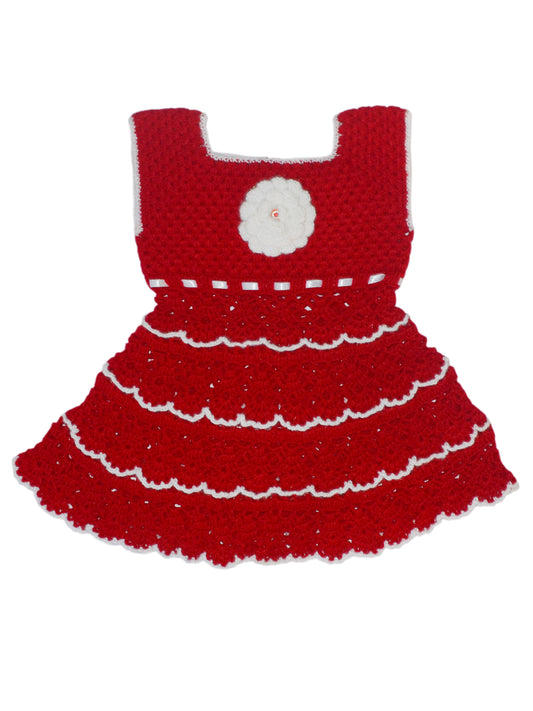 Unique And Beautiful Design Woonie Half Sleeve Frock For Baby- Red