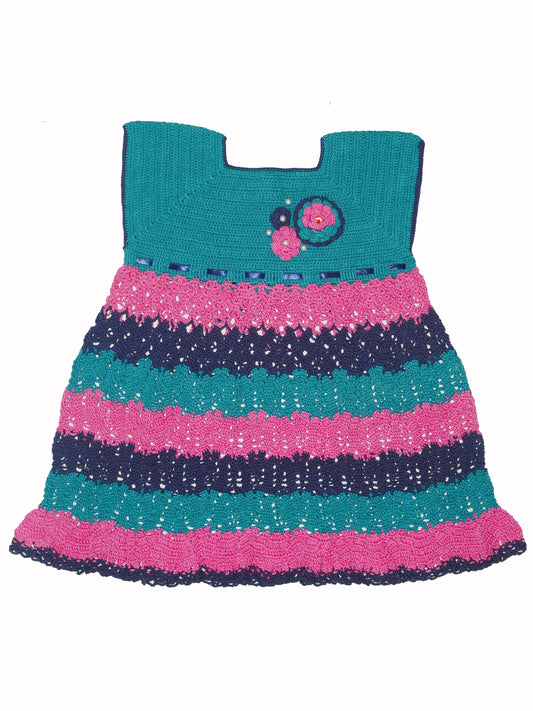 Multicolor Thread Hand Embroidery Frock For Baby Girl