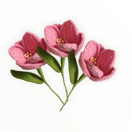 Graminarts Handmade Crochet Tulip Flower Pack of 3– Thread Craft Decorative Flower