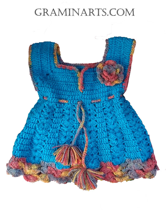 Hand Kitted multicolor Beautiful Woolen Girl Frock (1-12 years)