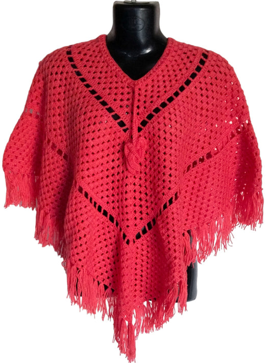 Handmade poncho for girls and women - cerise, front view