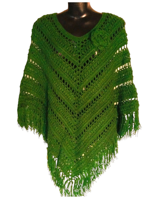 Handmade poncho for girls and women - forest green, front view