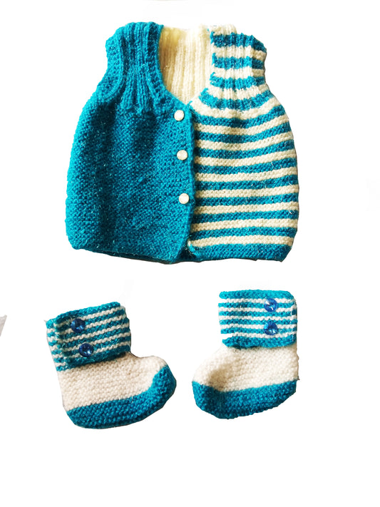 HandMade Woolen Knitted Sweater Set (2Pcs Suit) for New Born Babies (0-6 Months)