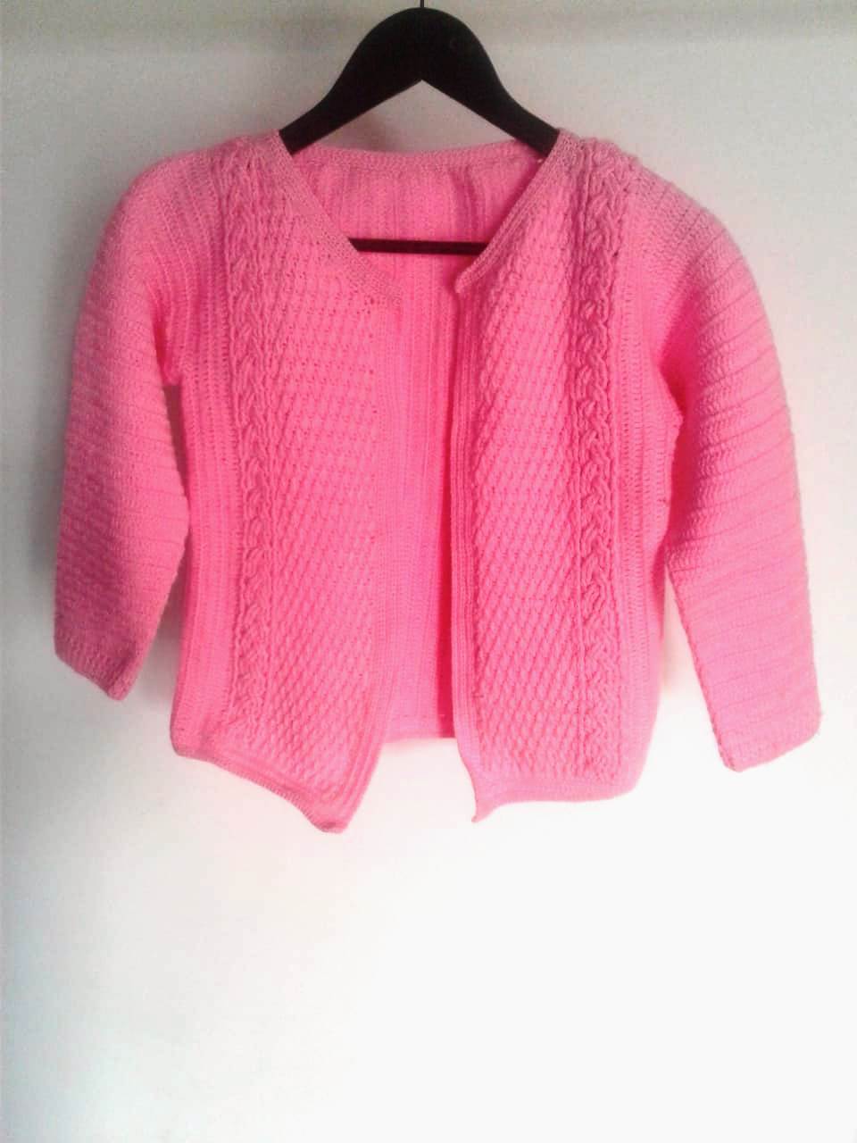 Handmade Crochet Graminarts Short Women/Girls Woolen Cardigan Pink