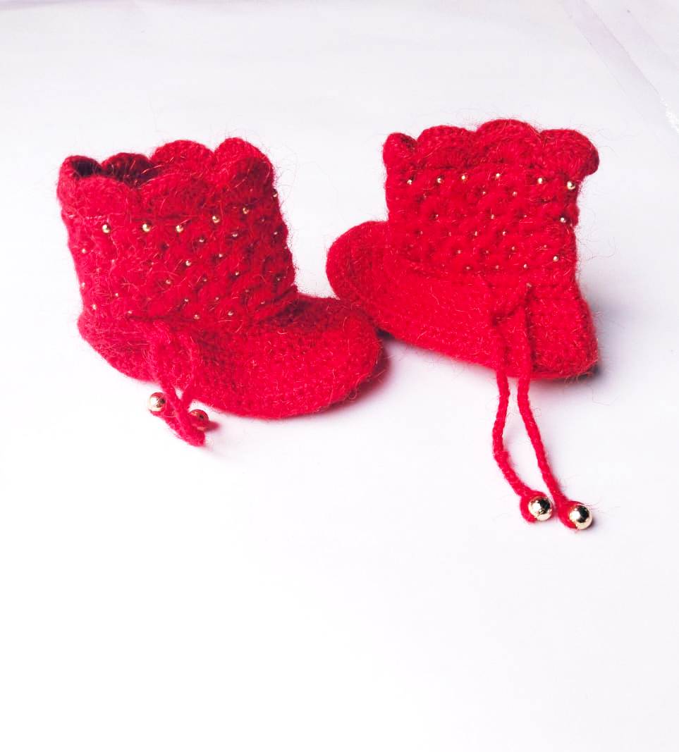 Beautiful Graminarts Red Color Crochet Handmade Design Boot For Baby Girls  12 M