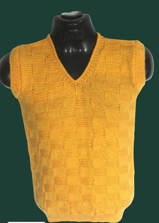 Ideal Cold Weather GraminarGraminarts Handmade Woollen Yellow Sleeveless Pullover Vest for Men | Formal Wear | Lightweight & Warmts Handmade Half Pullover For Men