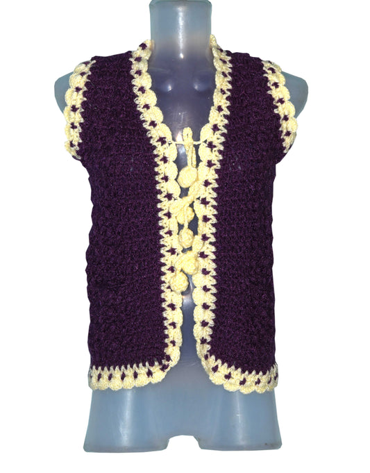 Indigo and cream color combi beautiful desing woolen handmade cardigan