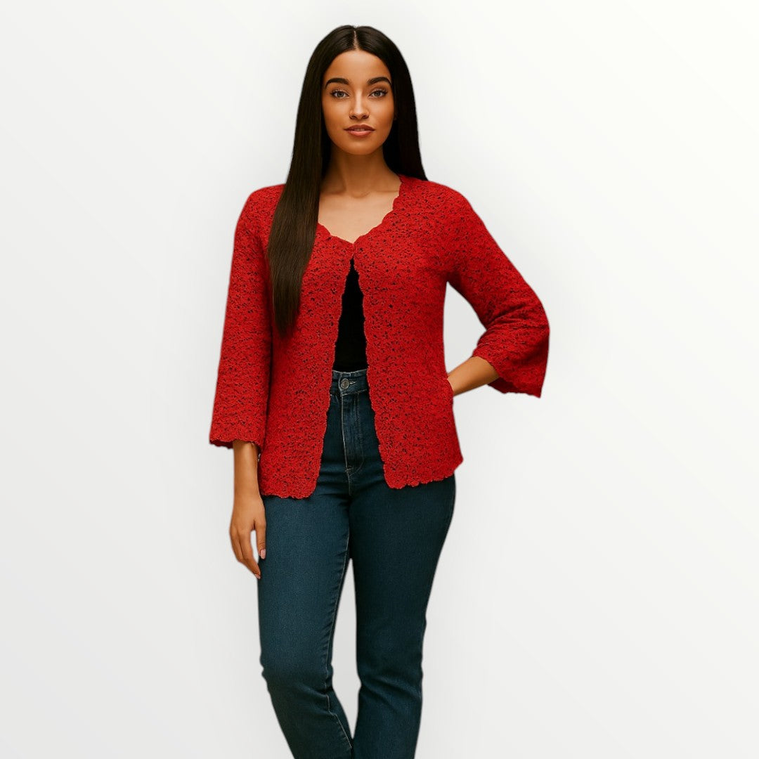Woman wearing a red knitted 