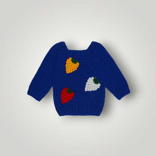 Beautiful Design Full Sleeve Applique Handmade Crochet Sweater For Baby Boy- Deep Blue