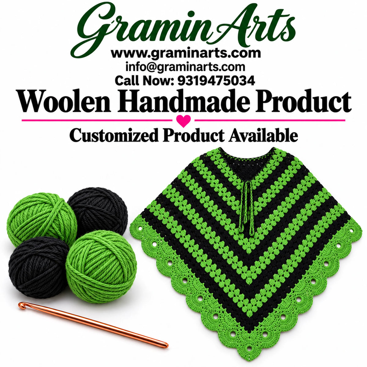 Green and black poncho for women