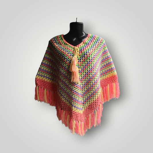 Graminarts multicolor beautiful woolen handmade poncho for girls