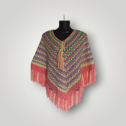 Graminarts multicolor beautiful woolen handmade poncho for girls