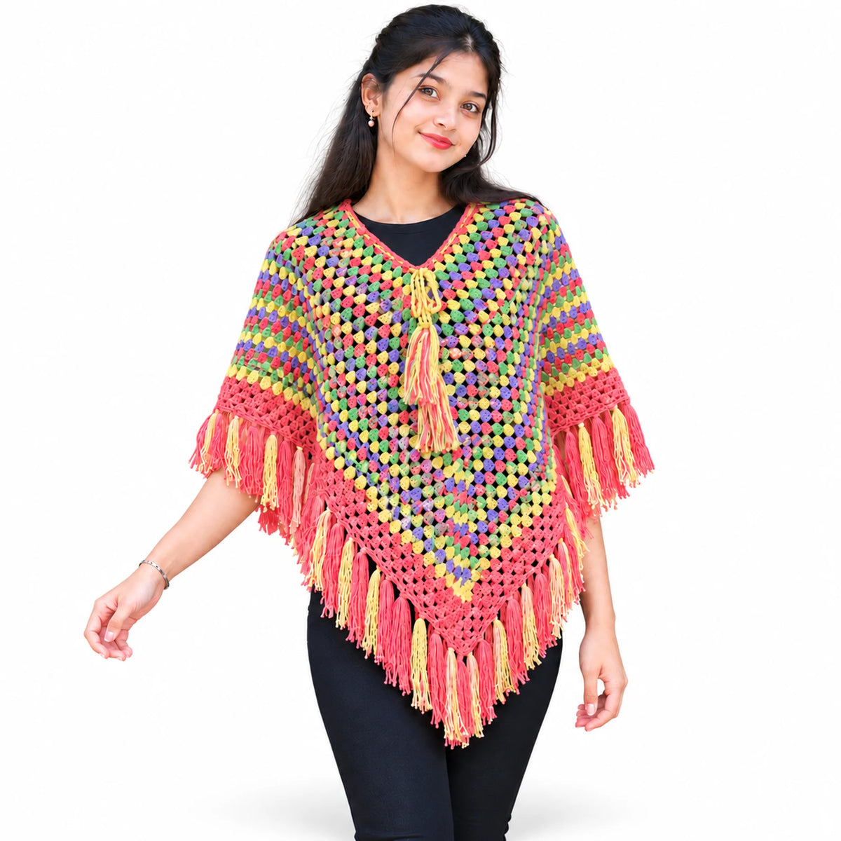 Multi color poncho for women