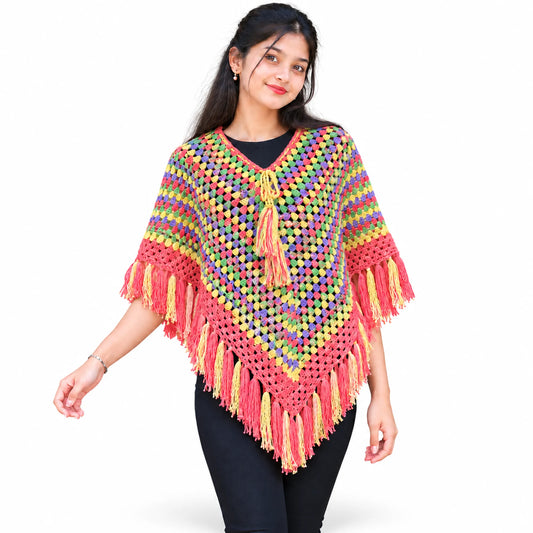 Multi color poncho for women