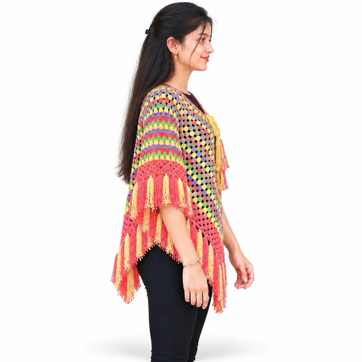 Multi color right side poncho for women