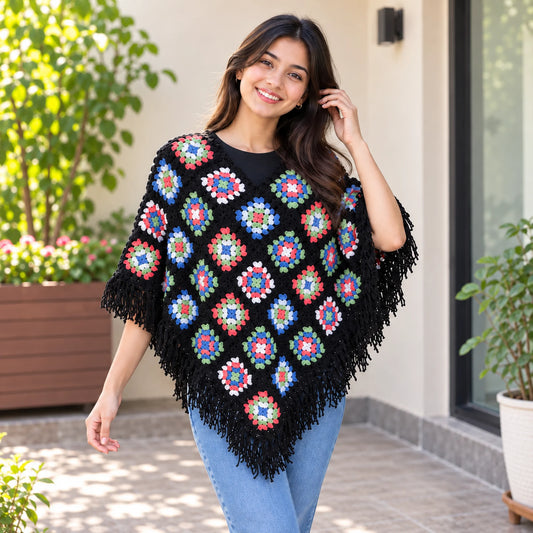 Multi color poncho for women