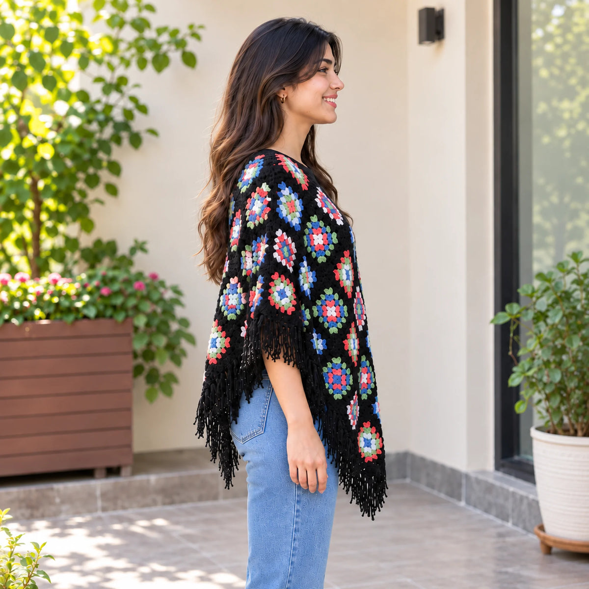 Multi color Right side Back poncho for women