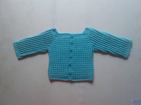 Handmade Woonie Crochet Graminarts Full Sleeve Cardigan For Baby Girl- Sky Blue