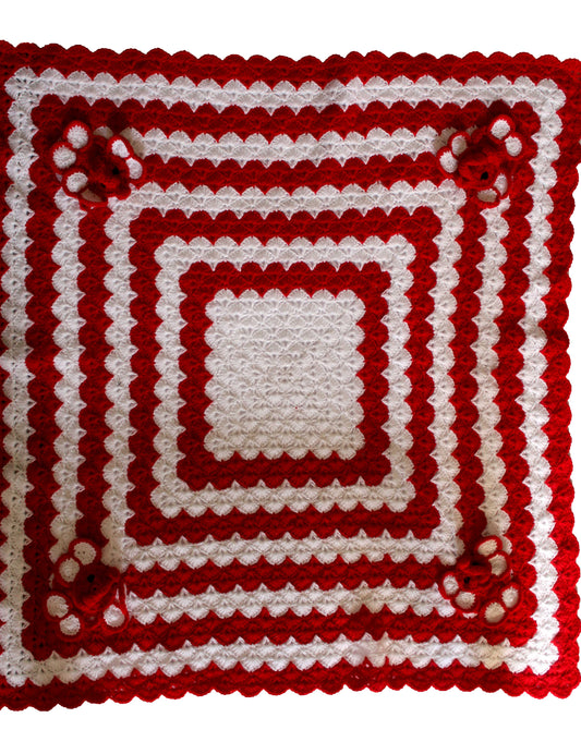 Awesome Graminarts Self Design Handmade Crochet Baby Blanket - Red & White