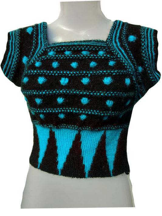 Solid Color Handmade Woolen Beautiful Graminarts Blouse For Women -Black & Steel Blue