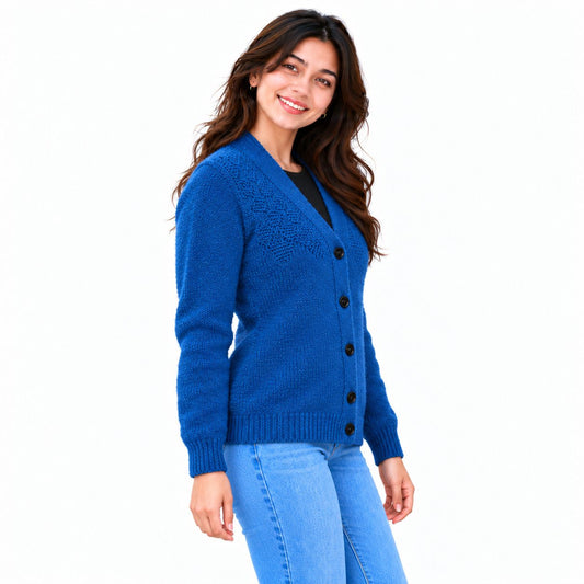 Royal Blue Handmade Woolen Cardigan for Women & girls