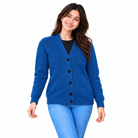 Royal Blue Handmade Woolen Cardigan for Women & girls