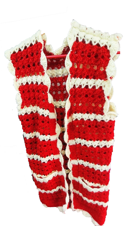 Red and white color beautiful desing Handmade cardigan for Ladies