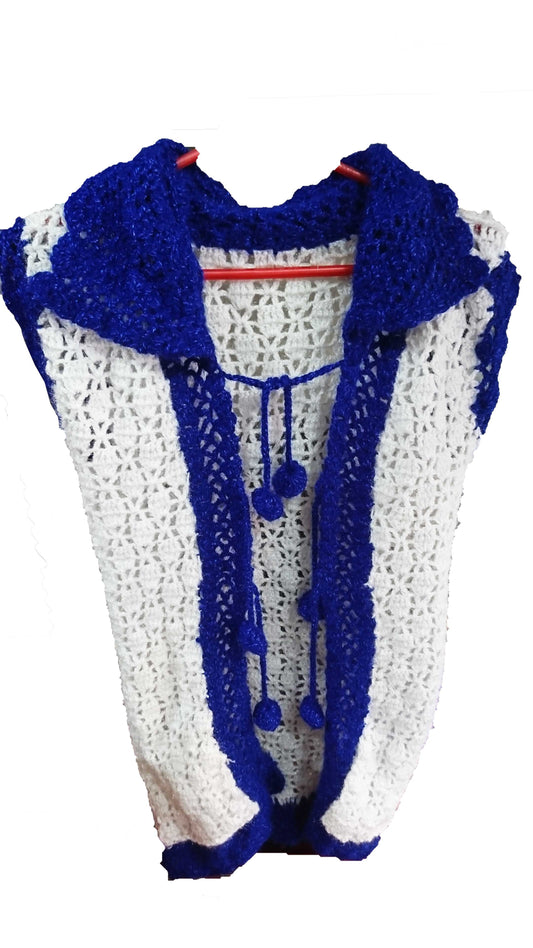 Handmade Woolen Cardigan for women Blue and white color