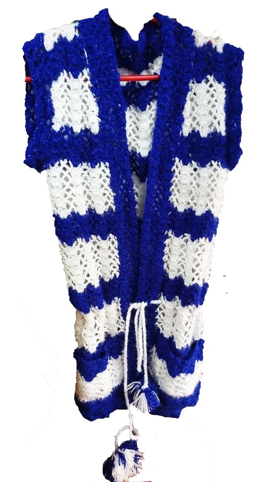 Beautiful Hand Knitted Cardigan for women blue and white color