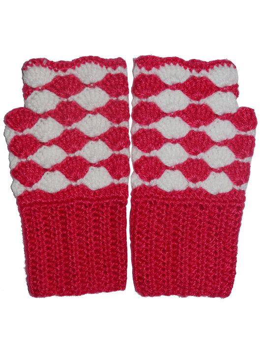 Graminarts handmade crochet Fingerless Gloves design - Plum pink and White