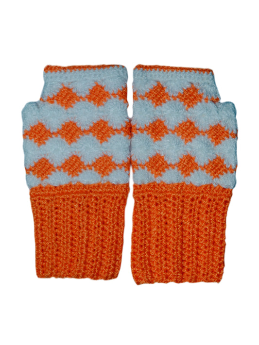 New Winter Warm Fingerless Handmade Boot Cuff Gloves -Orange and White