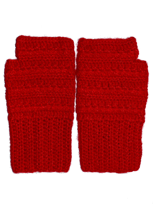 Graminarts Handmade Woollen Fingerless Lovable Red Hand Gloves For All Medium Adult Hands