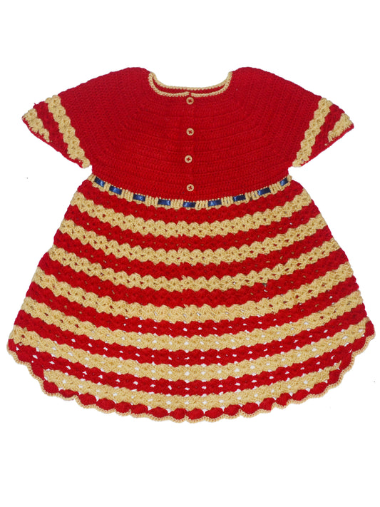 Beautiful Graminarts Crochet Handmade Frock For Baby - Red & Peach