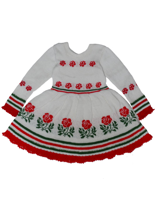 Beautiful Unique Handmade Knitting Rose Design Frock For Baby Girl