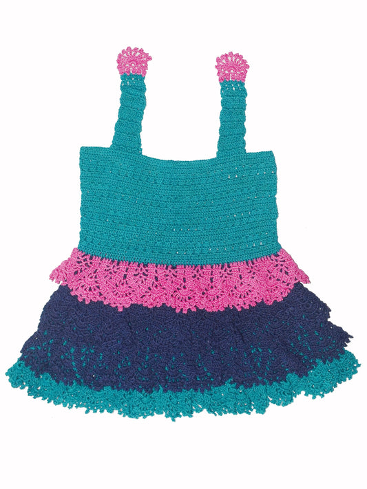 Stylish Handmade Crochet Thread Pinafore Frock For Baby (3-4 Year)