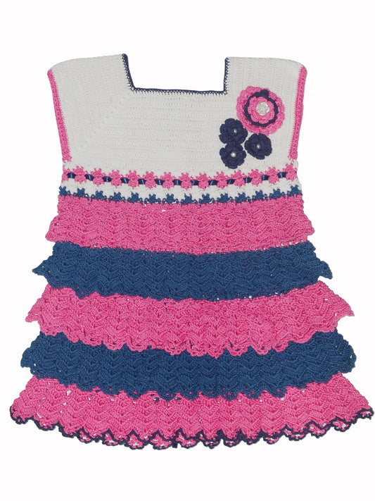 Flaky Stylish Layered Tread Crochet Handmade Frock For Baby Princess