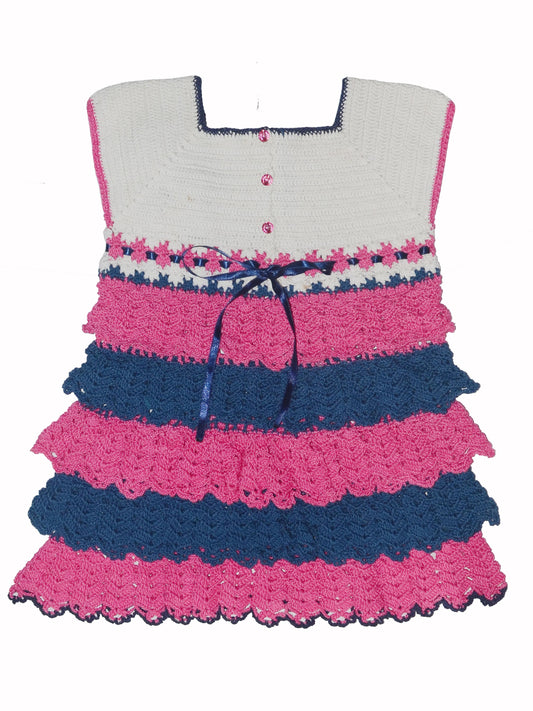 Flaky Stylish Layered Tread Crochet Handmade Frock For Baby Princess