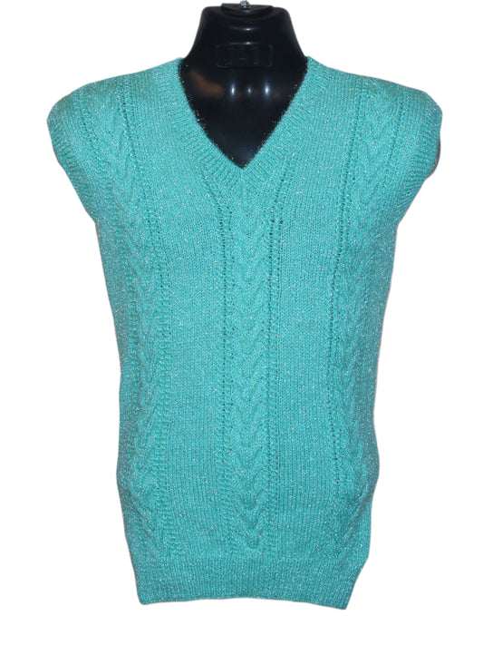 Graminarts Handmade Woollen Half Sweater In Medium Turquoise Color For Men