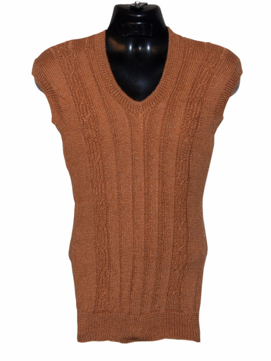 Graminarts Handmade Woollen Sienna Color Half Sleeve Less Sweater For Men