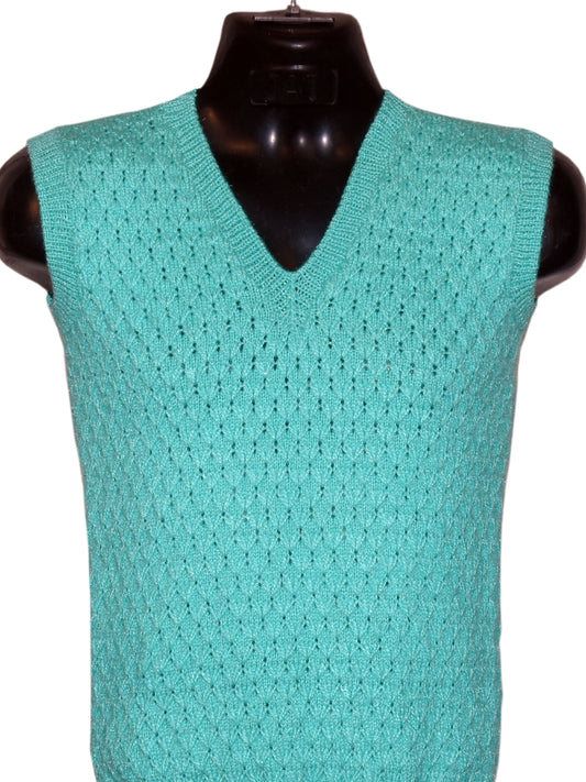 Graminarts Stylish Handmade Woollen Half Pullover In Aqua Color For Men