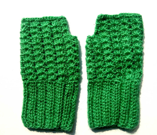 Graminarts Unique Handmade Fingerless Green Colour Gloves For Adult Medium Hand