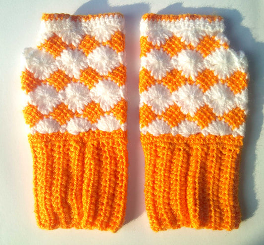 New Winter Warm Fingerless Handmade Boot Cuff Gloves -Orange and White