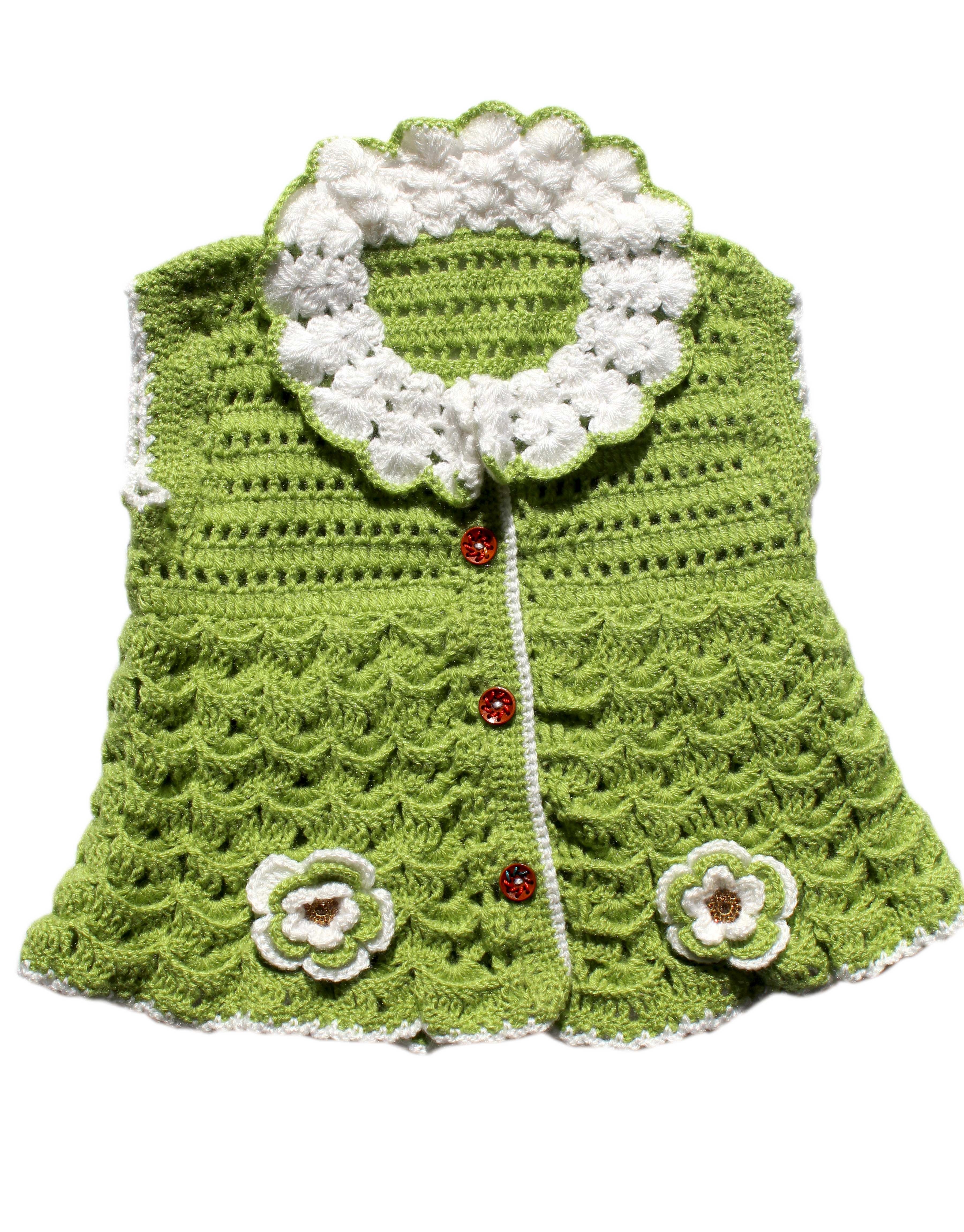 GraminArts Baby Girls Trendy Short Cardigan Sweater With Cap Bootie Unique Desing With Lime Green And White