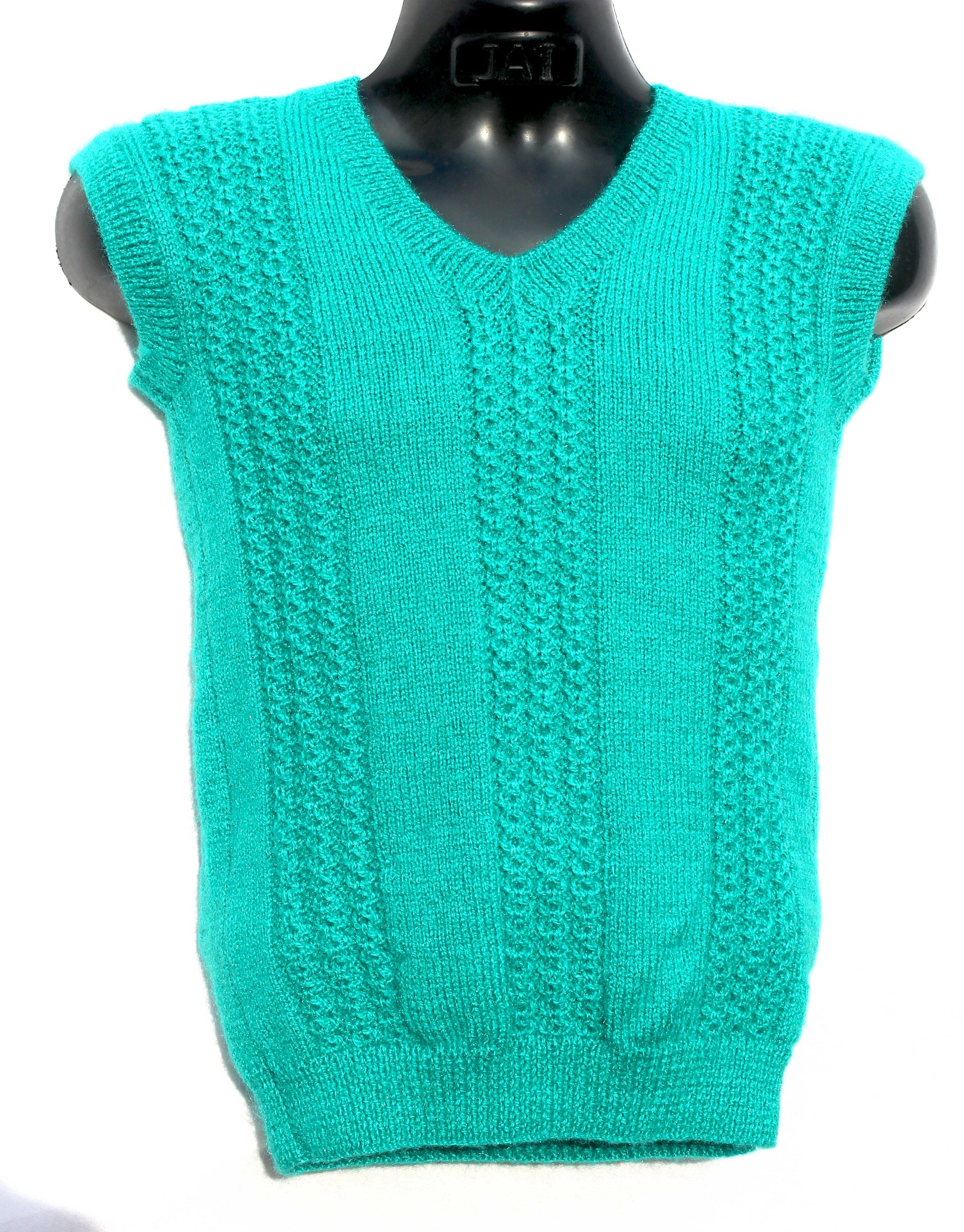 Handmade Woolen Half Sleeves Sweater for Men – Turquoise Style