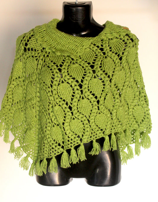 Unique Moss Color Woolen Crochet Beautiful Design By Graminarts Girls/Women Poncho