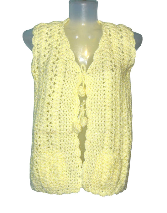 Light yellow handmade woolen cardigan for women